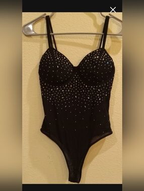 Black Rhinestone Embellished Bodysuit